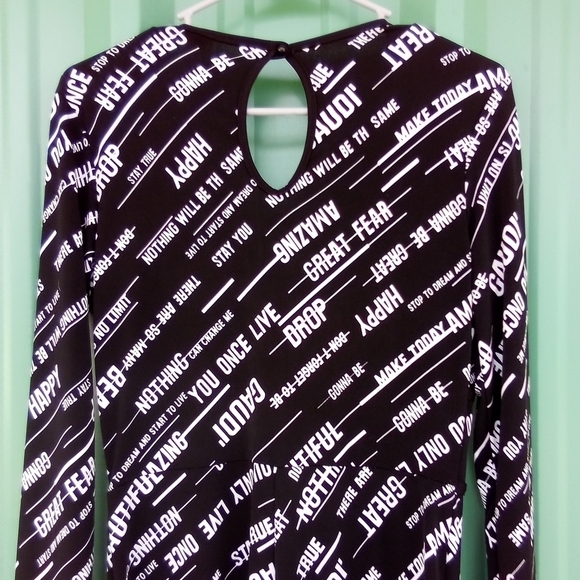 Women's K Too Black Jumpsuit Jumper Bodysuit Size Large L Written Words - Picture 5 of 5